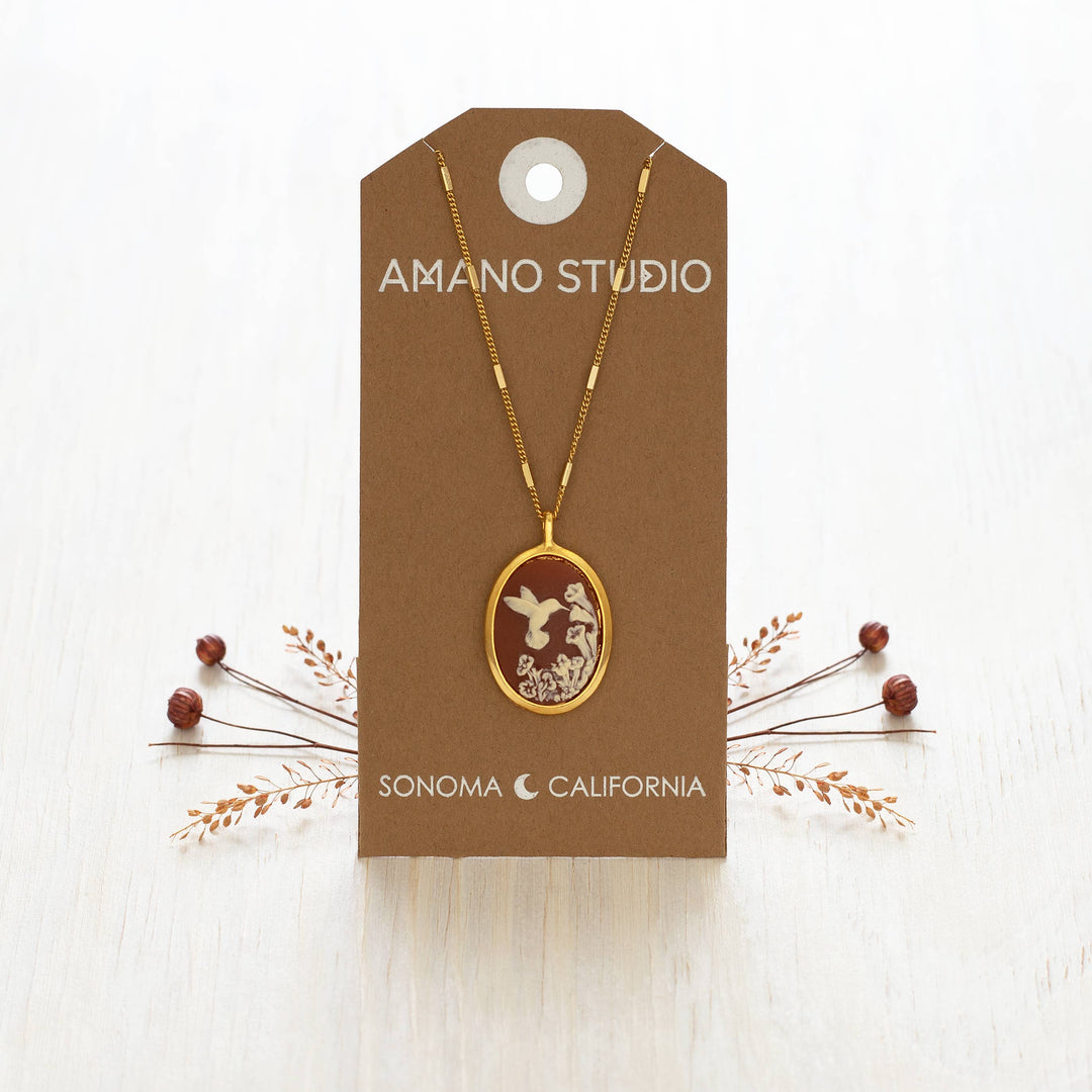 Hummingbird Vintage Cameo Necklace