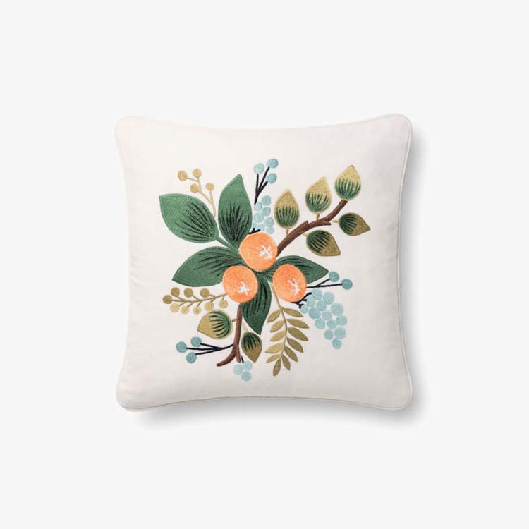 Orange Blossom Botanical Embroidered Pillow