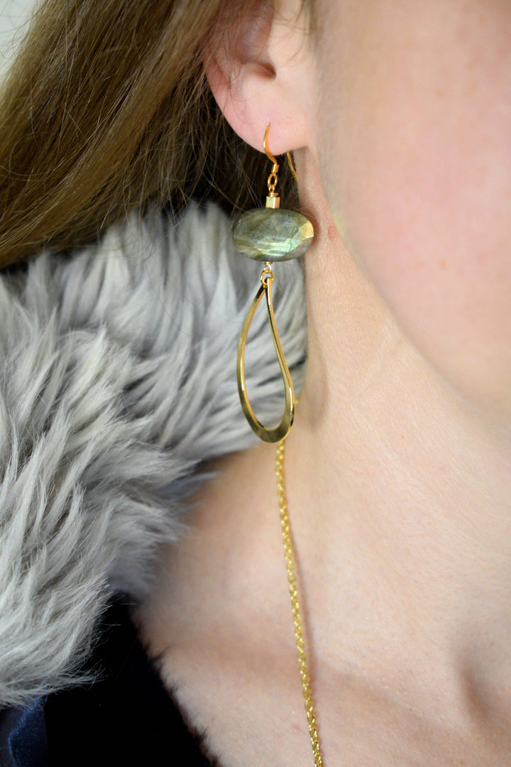 Talia Labradorite Large Gold Teardrop Statement Earrings | Edgy Petal Jewelry