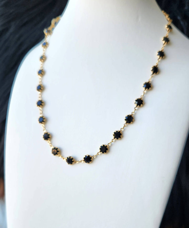 Black Crystal Coin Chain Necklace | Edgy Petal Jewelry