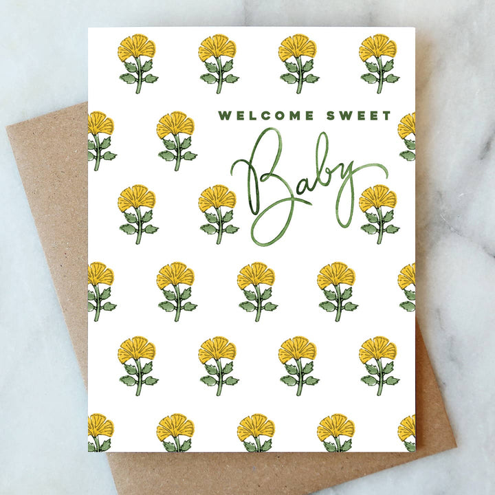 Yellow Floral Baby Greeting Card | Abigail Jayne Design