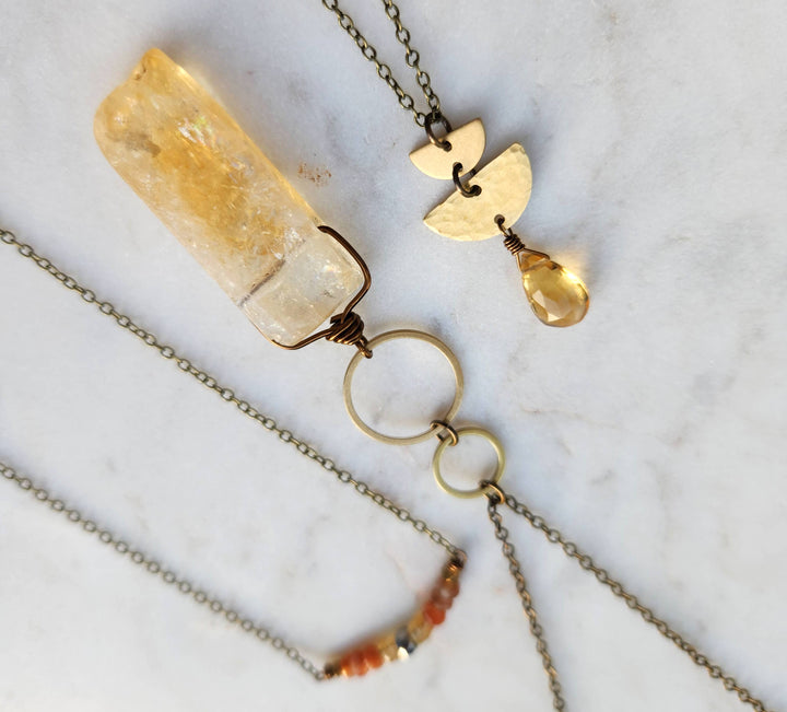 Citrine Half Circle Pendant Necklace | Edgy Petal Jewelry