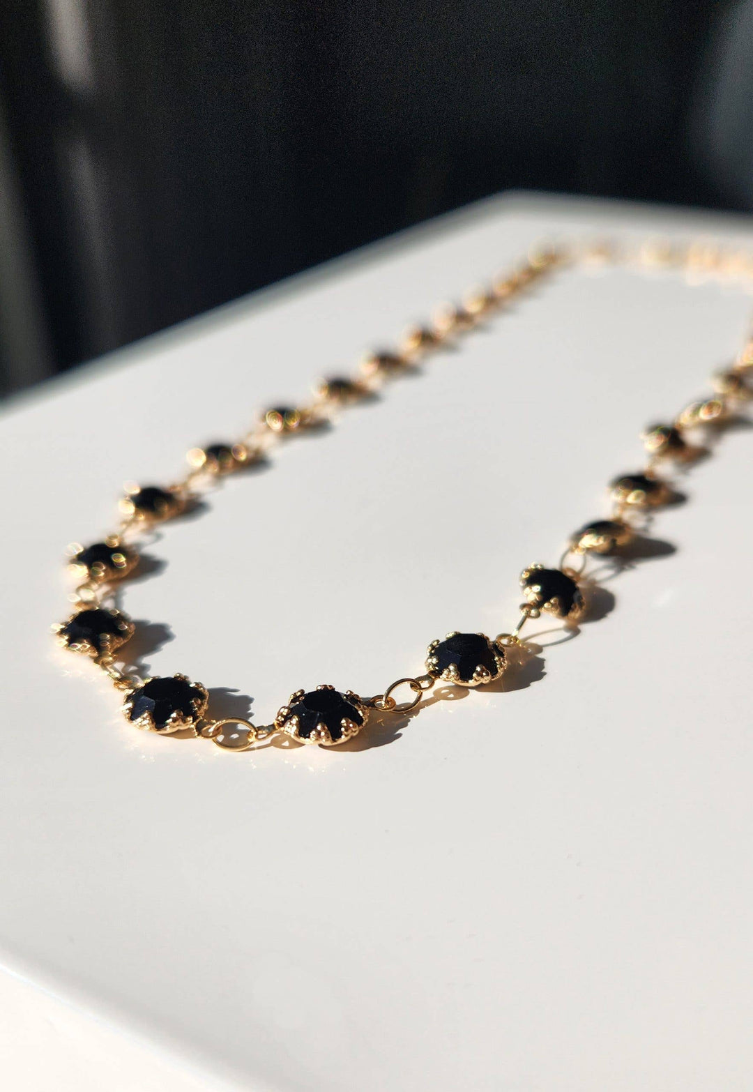 Black Crystal Coin Chain Necklace | Edgy Petal Jewelry