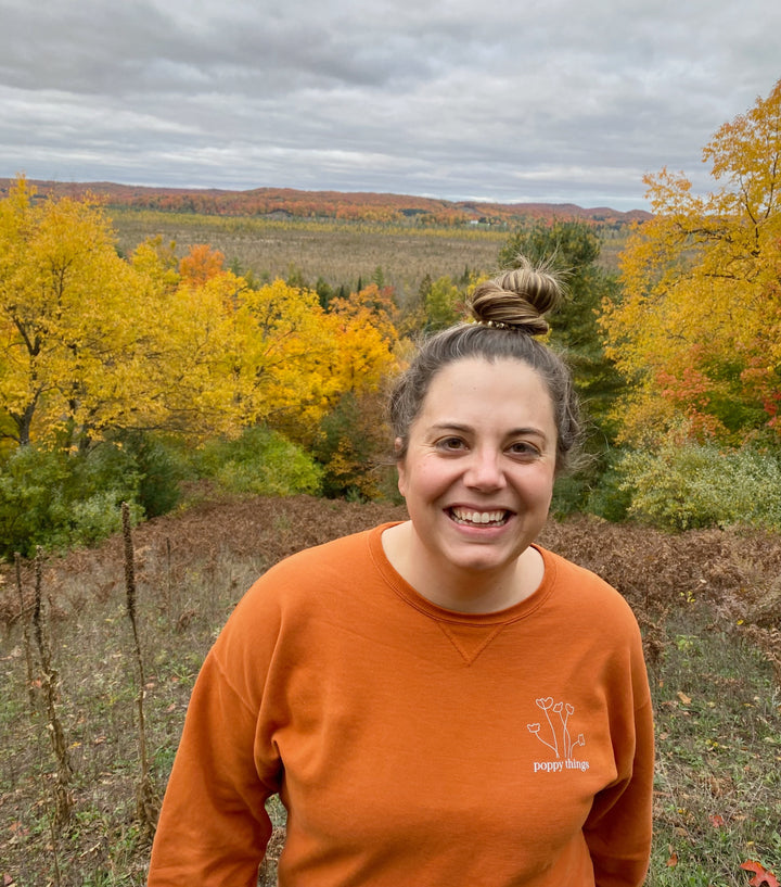 Poppy Things Line Art Logo in Rust | Crew Neck Sweater