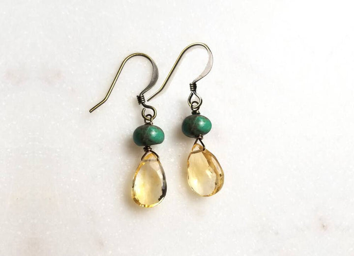 Citrine and Turquoise Droplet Earrings | Edgy Petal Jewelry