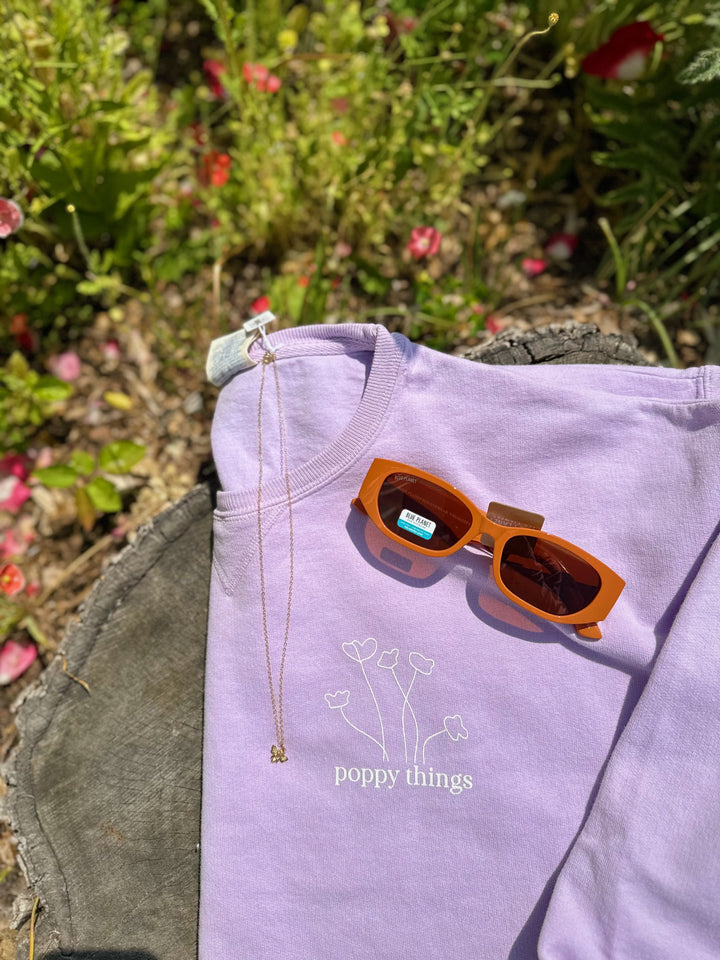 Poppy Things Line Art Logo in Lilac | Crew Neck Sweater