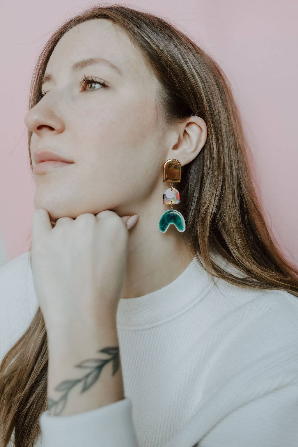 Tiered Rainbow + Emerald Arch Earrings | Crown & Heart