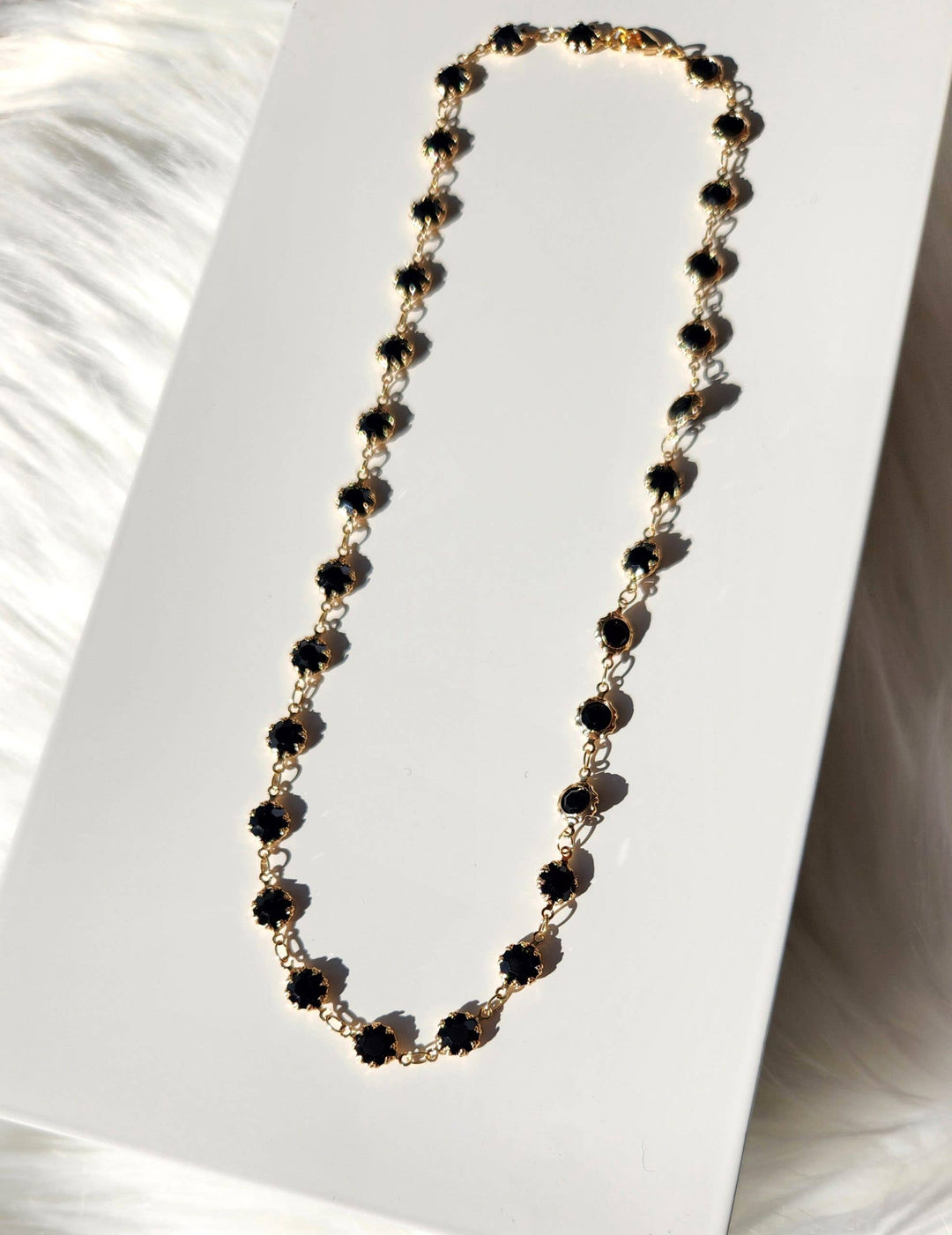 Black Crystal Coin Chain Necklace | Edgy Petal Jewelry