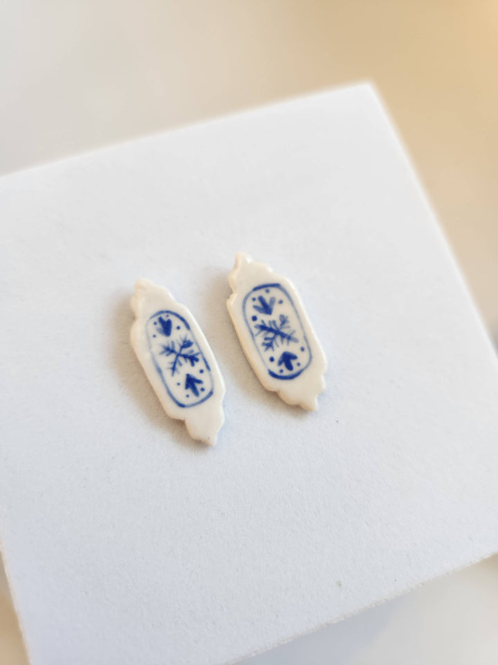 Framed Blue Floral Stud Earrings | Crown & Heart