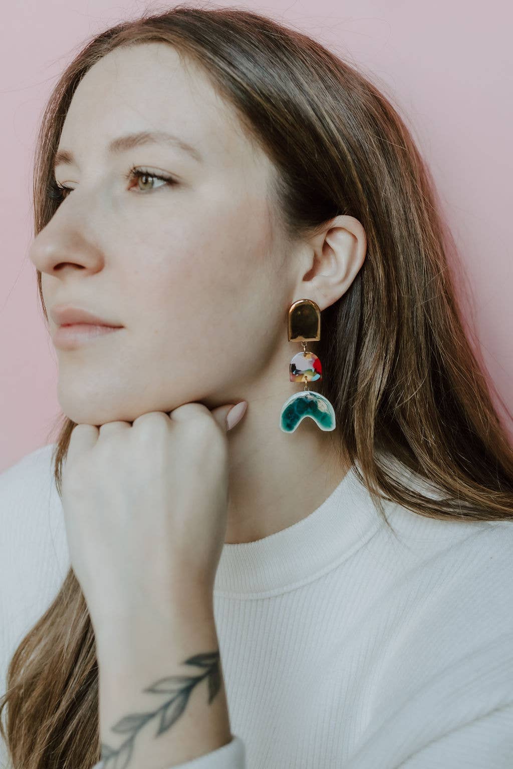 Tiered Rainbow + Emerald Arch Earrings | Crown & Heart