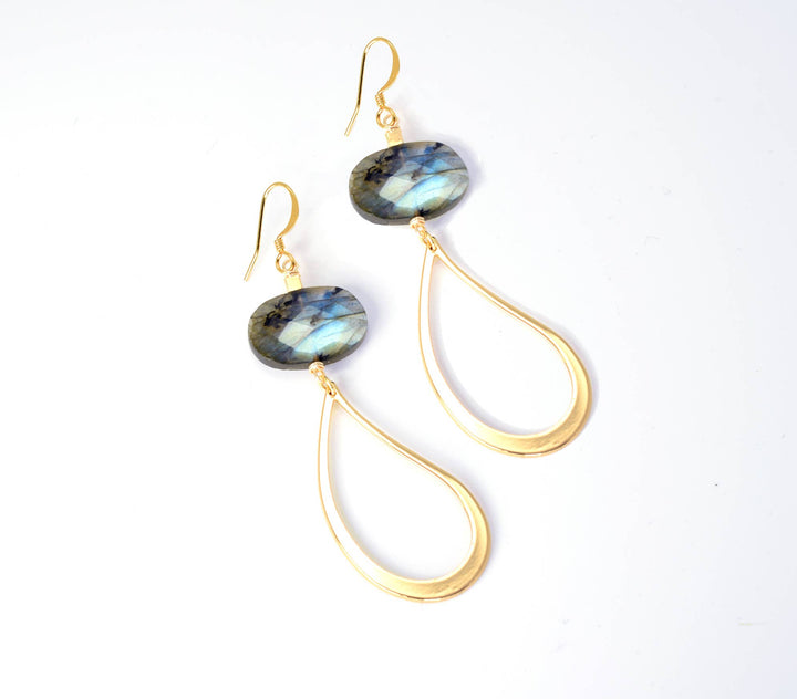 Talia Labradorite Large Gold Teardrop Statement Earrings | Edgy Petal Jewelry