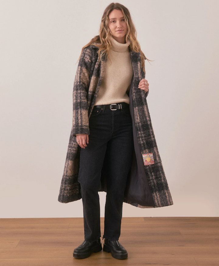 Aspen Coat in Black & Oat Plaid