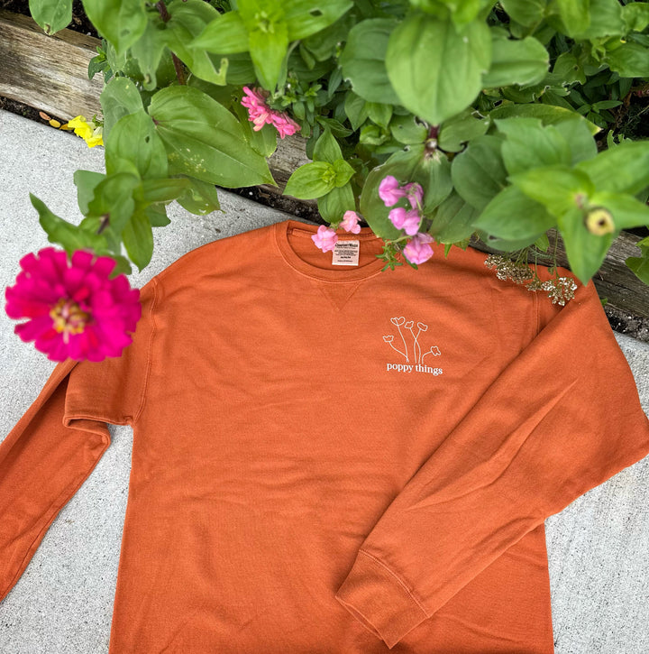 Poppy Things Line Art Logo in Rust | Crew Neck Sweater