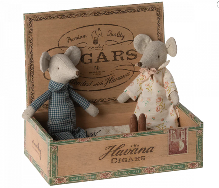 Grandma & Grandpa Mice in Cigarbox