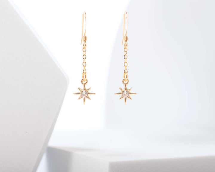 CZ Dainty Star Chain Earrings | Edgy Petal Jewelry