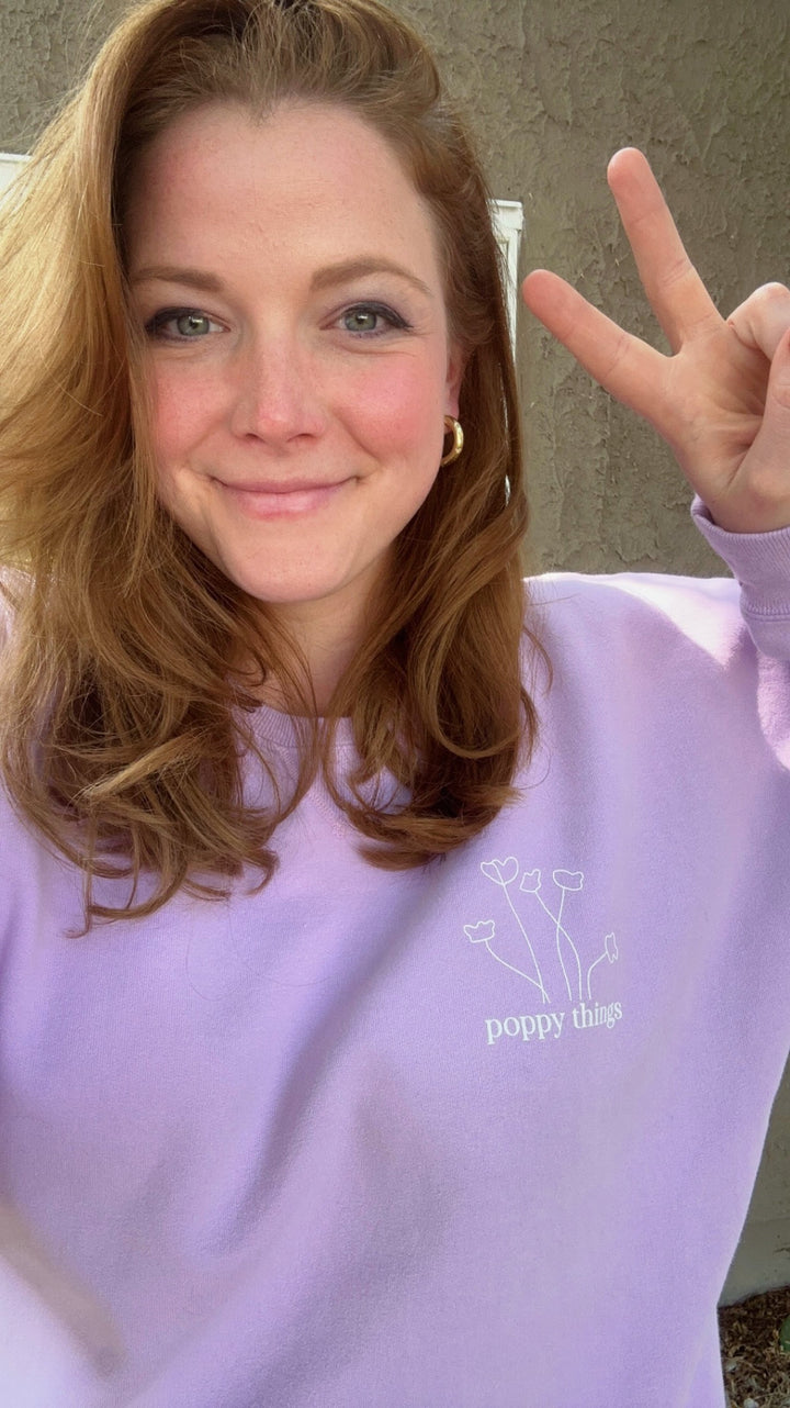 Poppy Things Line Art Logo in Lilac | Crew Neck Sweater