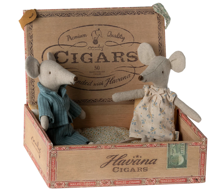 Mum & Dad Mouse in Cigar Box