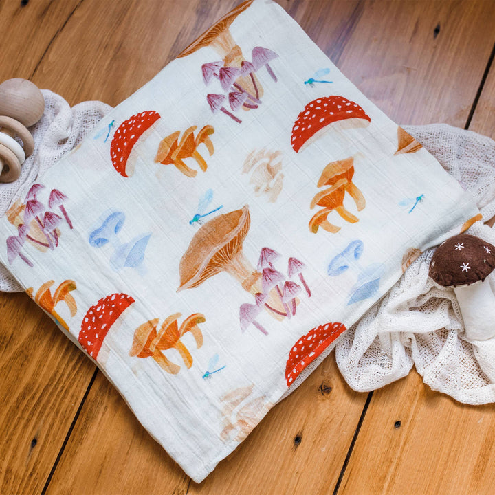 Mushrooms Baby Swaddle | One Canoe Two Paper Co.