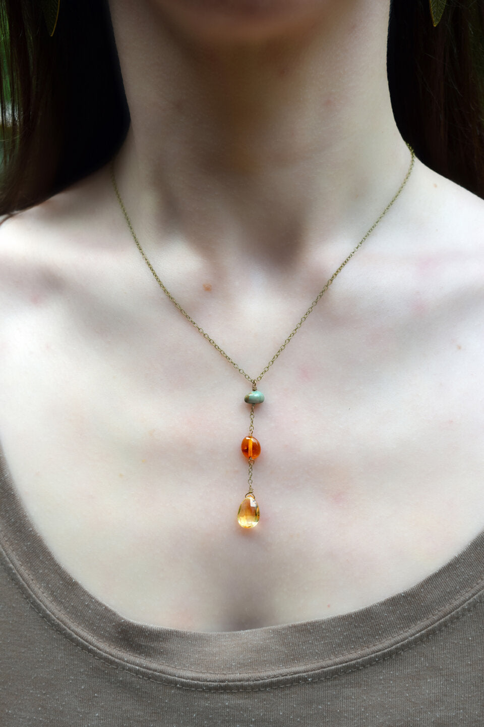 Citrine, Amber, and Turquoise Y Chain Necklace | Edgy Petal