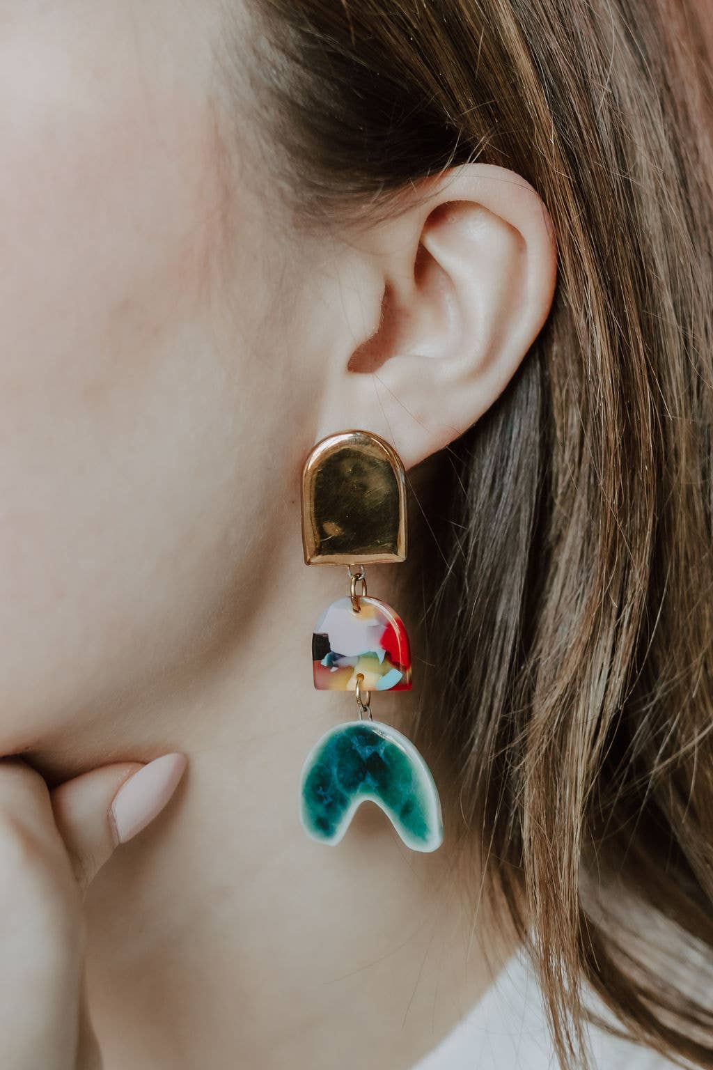 Tiered Rainbow + Emerald Arch Earrings | Crown & Heart