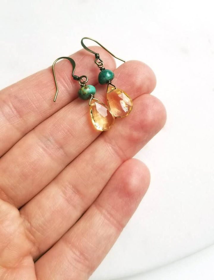 Citrine and Turquoise Droplet Earrings | Edgy Petal Jewelry