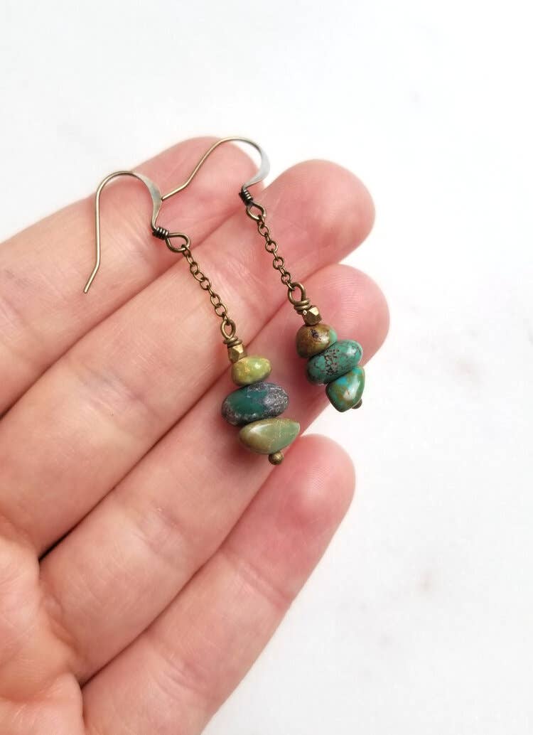 Turquoise Pebble Chain Earrings | Edgy Petal Jewelry