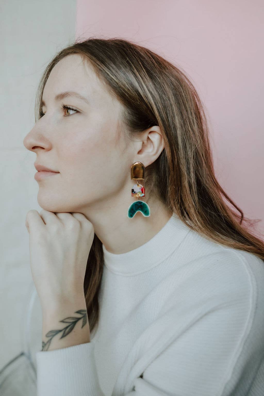 Tiered Rainbow + Emerald Arch Earrings | Crown & Heart