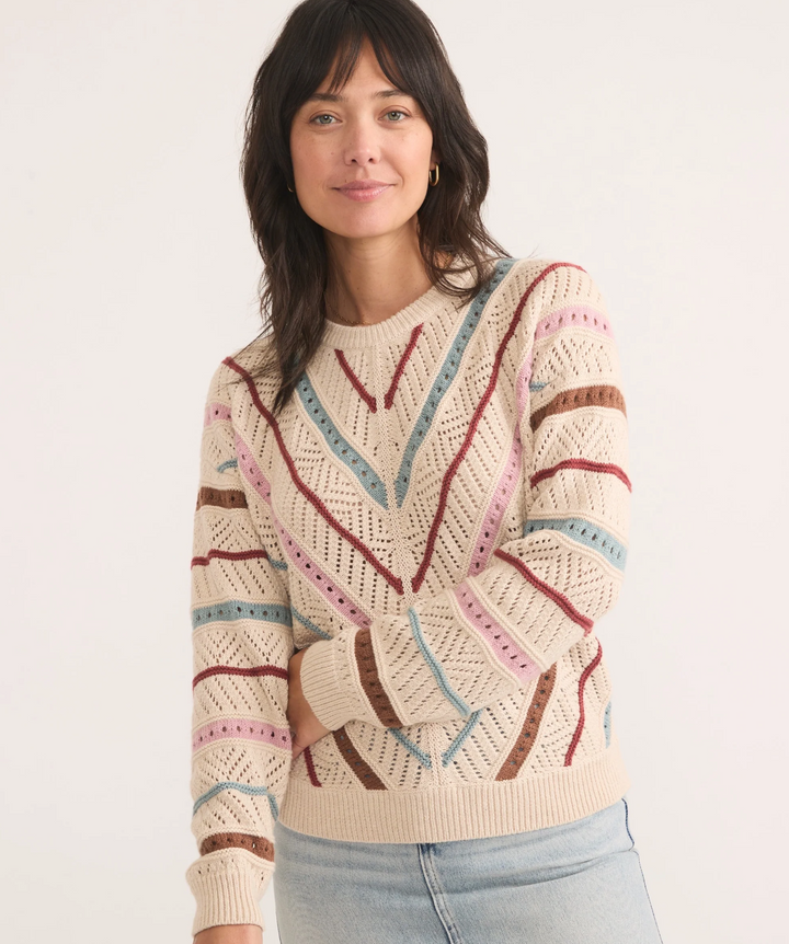 Brooke Crewneck Sweater in Cream Multi | Marine Layer