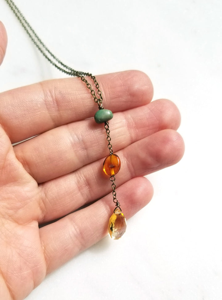 Citrine, Amber, and Turquoise Y Chain Necklace | Edgy Petal