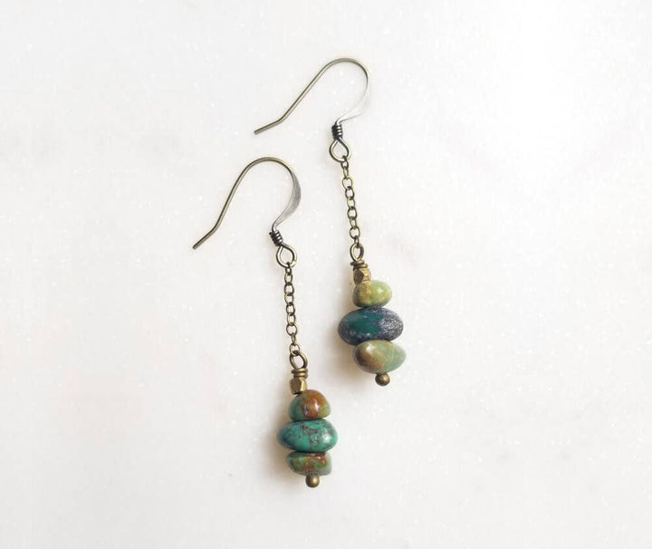 Turquoise Pebble Chain Earrings | Edgy Petal Jewelry