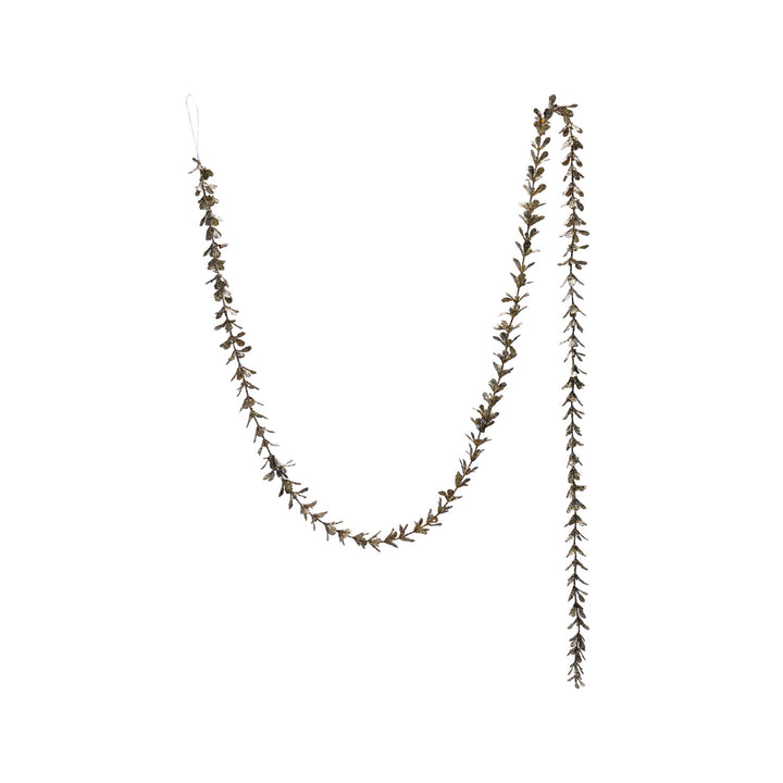 72"L x 1"H Faux Boxwood Garland with Glitter, Champagne Finish