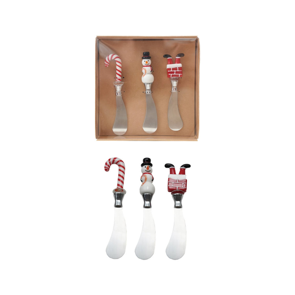 Canape Knives with Glass Holiday Icon Handle, Boxed Set of 3